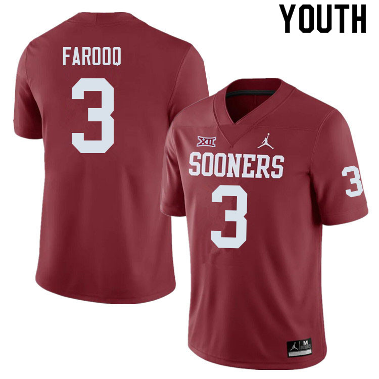 Youth #3 Jalil Farooq Oklahoma Sooners College Football Jerseys Sale-Crimson